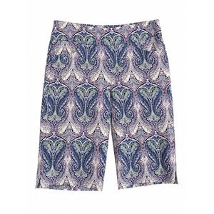 Coconut Row Palm Beach Style Bermuda Shorts Size 8 Blue Pink Green Paisley Print